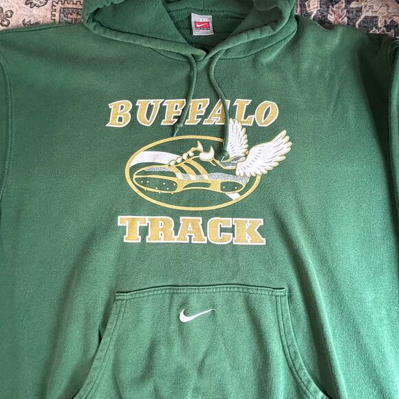 Vintage Nike Track Hoodie Embroidered Swoosh Pullover Green Sweatshirt XXL - Picture 3 of 10